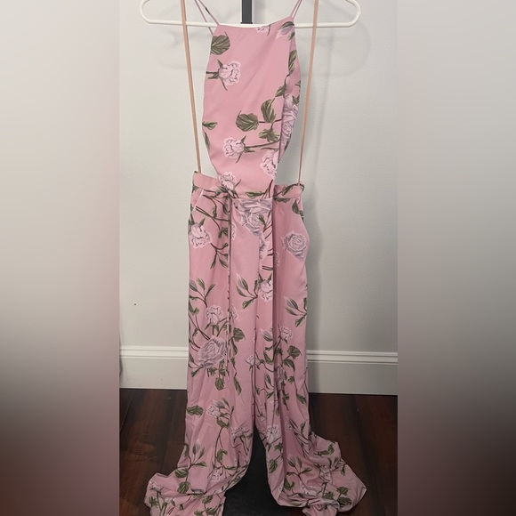 Fame&Partners Women Pink Floral Wide-Leg Halter Cross-Back Jumpsuit - Picture 3 of 10